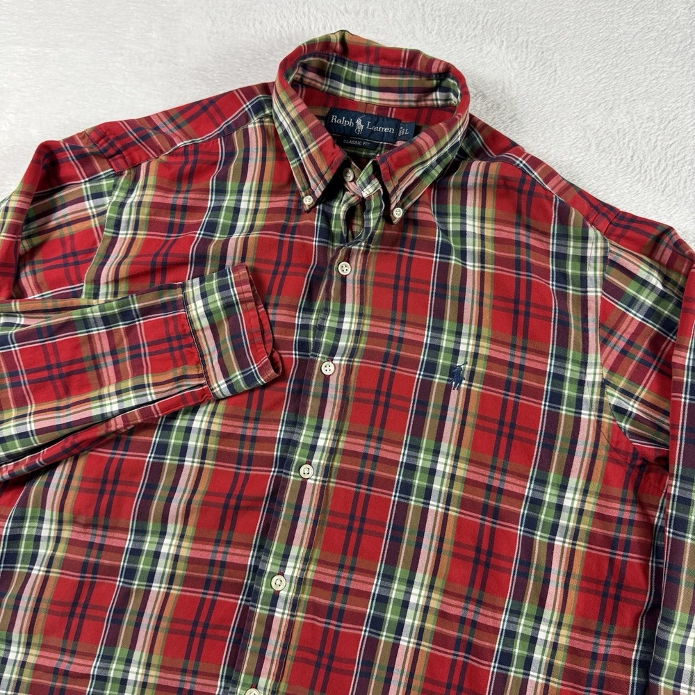 Ralph Lauren Shirt Mens Large Red Plaid Button Down Pony Classic Fit Preppy - Picture 1 of 14